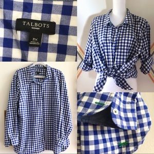 Talbots 3X Gingham Collared Plus Blouse Button Up